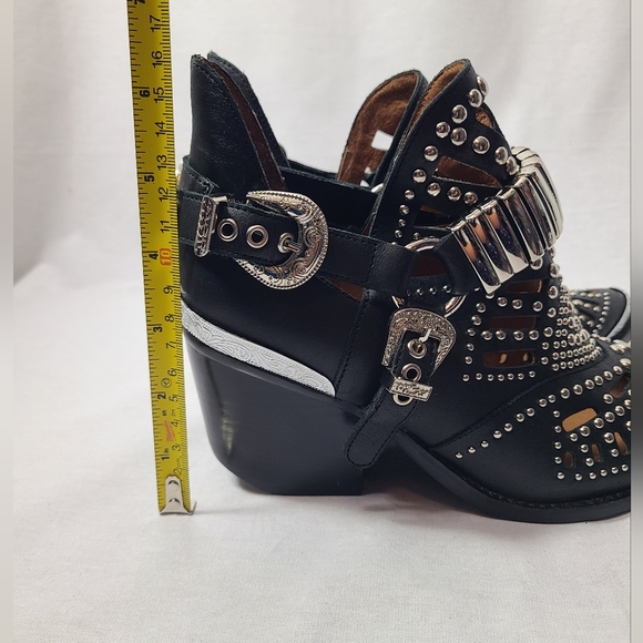 Jeffrey Campbell Calhoun Ankle Boot Black Silver Metal Studded Leather Sz 6 - Picture 9 of 11